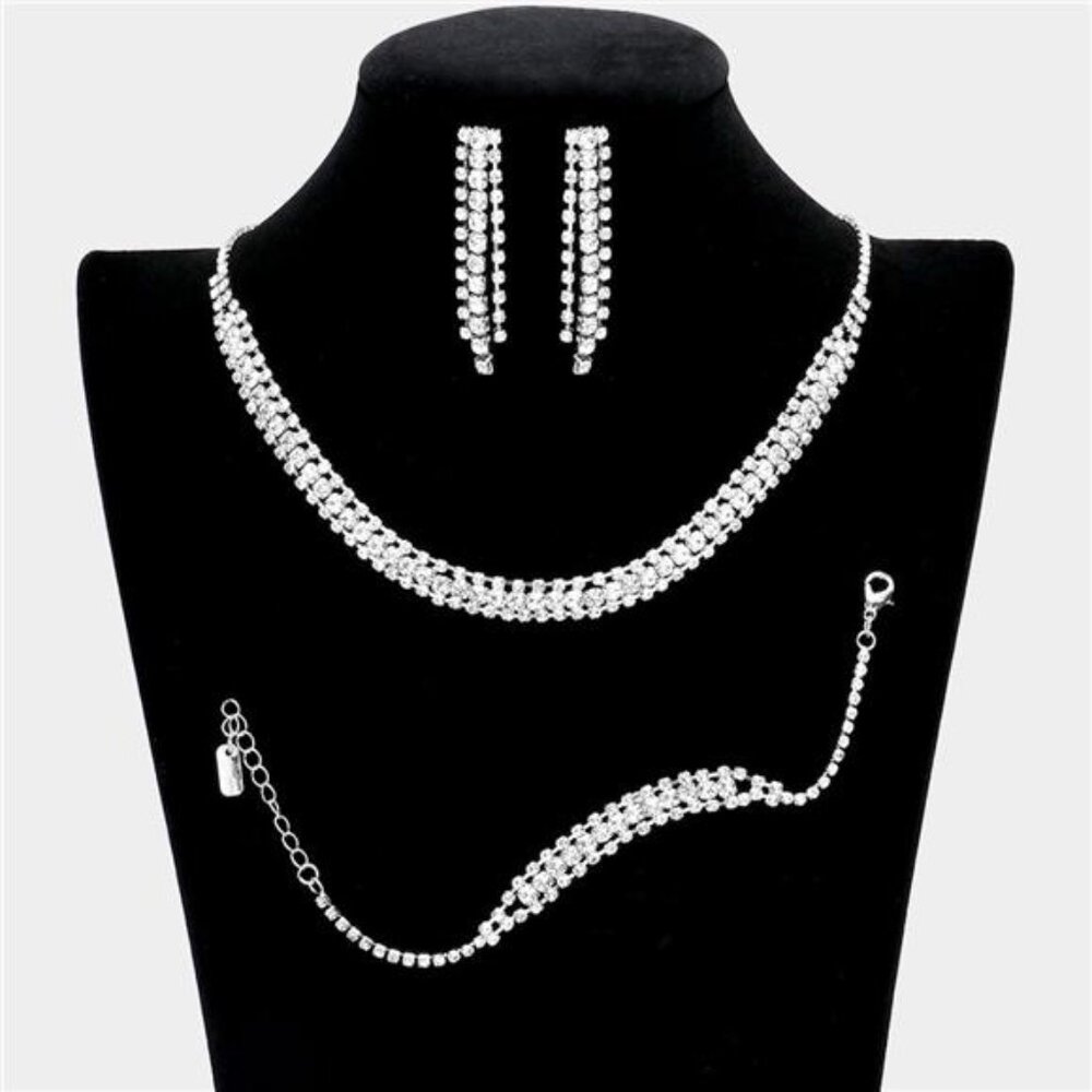 3 Piece Rhinestone Necklace Jewelry Set